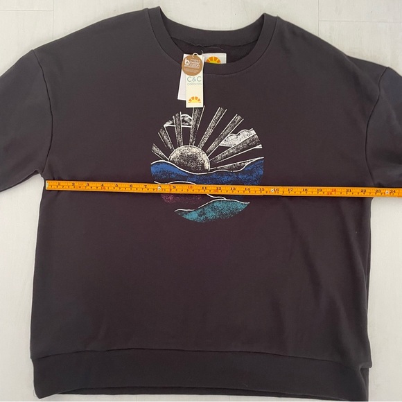 C&C CALIFORNIA Sweatshirt Sunrise Black Sand Gray Cotton Crew, Women’s XL - Picture 12 of 16